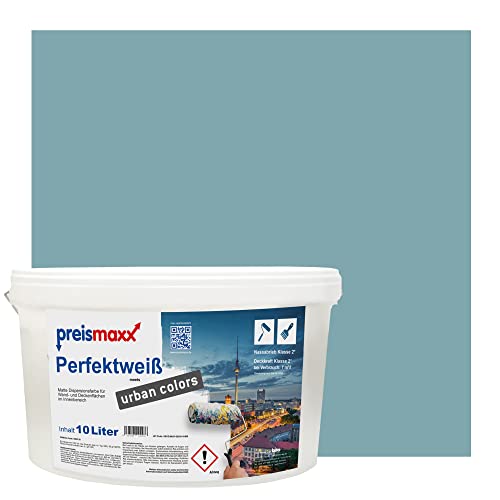 Preismaxx Perfektweiß urban colors, bunte Wandfarbe, blau, petrol 10L, Innenfarbe, hohe Deckkraft Klasse 2, matt von Preismaxx