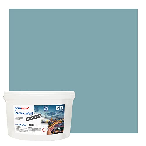 Preismaxx Perfektweiß urban colors, bunte Wandfarbe, blau, petrol 2,5L, Innenfarbe, hohe Deckkraft Klasse 2, matt von Preismaxx