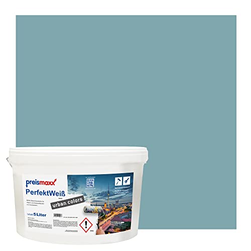 Preismaxx Perfektweiß urban colors, bunte Wandfarbe, blau, petrol 5L, Innenfarbe, hohe Deckkraft Klasse 2, matt von Preismaxx