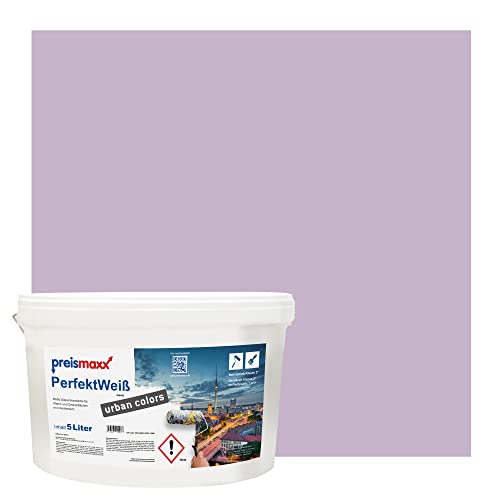 Preismaxx Perfektweiß urban colors, bunte Wandfarbe, lila, flieder, lilac 5L, Innenfarbe, hohe Deckkraft Klasse 2, matt von Preismaxx