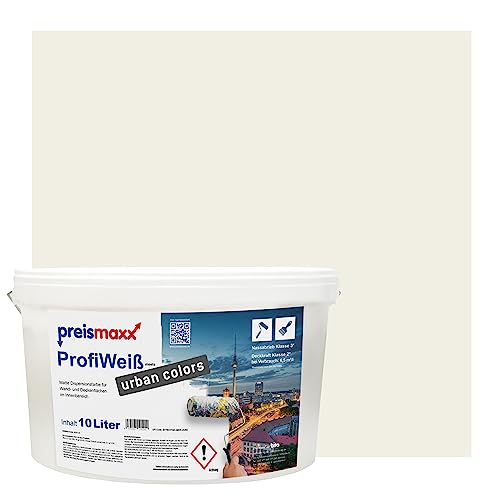 Preismaxx Profiweiß urban colors, bunte Wandfarbe, altweiß, antique white 10L, Innenfarbe, hohe Deckkraft Klasse 2, matt von Preismaxx