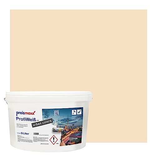 Preismaxx Profiweiß urban colors, bunte Wandfarbe, beige, wüstensand, desert sand 5L, Innenfarbe, hohe Deckkraft Klasse 2, matt von Preismaxx