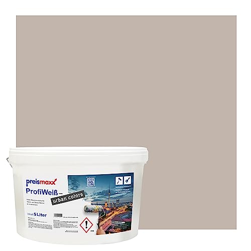 Preismaxx Profiweiß urban colors, bunte Wandfarbe, braun, cappuccino 5L, Innenfarbe, hohe Deckkraft Klasse 2, matt von Preismaxx