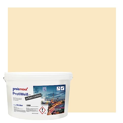 Preismaxx Profiweiß urban colors, bunte Wandfarbe, gelb, elfenbein, ivory 5L, Innenfarbe, hohe Deckkraft Klasse 2, matt von Preismaxx