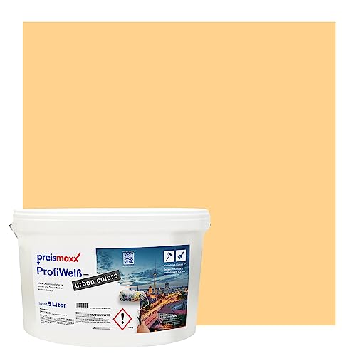 Preismaxx Profiweiß urban colors, bunte Wandfarbe, gelb, honiggelb, honey 5L, Innenfarbe, hohe Deckkraft Klasse 2, matt von Preismaxx