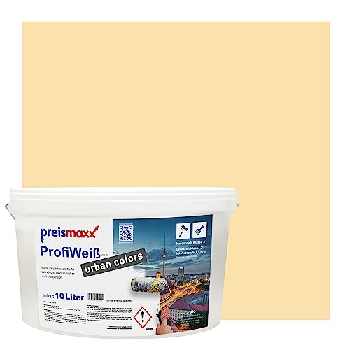 Preismaxx Profiweiß urban colors, bunte Wandfarbe, gelb, sandgelb, sand yellow 10L, Innenfarbe, hohe Deckkraft Klasse 2, matt von Preismaxx