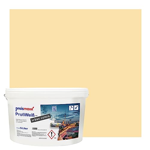 Preismaxx Profiweiß urban colors, bunte Wandfarbe, gelb, sandgelb, sand yellow 5L, Innenfarbe, hohe Deckkraft Klasse 2, matt von Preismaxx