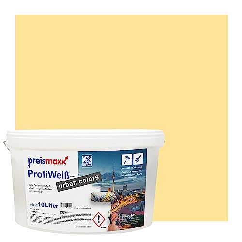 Preismaxx Profiweiß urban colors, bunte Wandfarbe, gelb, sonnengelb, sunlight 10L, Innenfarbe, hohe Deckkraft Klasse 2, matt von Preismaxx