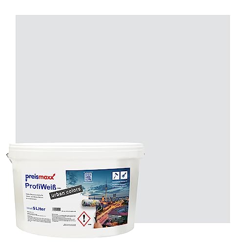 Preismaxx Profiweiß urban colors, bunte Wandfarbe, grau, eisgrau, ice grey 5L, Innenfarbe, hohe Deckkraft Klasse 2, matt von Preismaxx