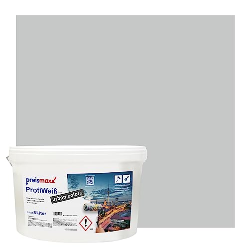 Preismaxx Profiweiß urban colors, bunte Wandfarbe, grau, steingrau, stone grey 5L, Innenfarbe, hohe Deckkraft Klasse 2, matt von Preismaxx