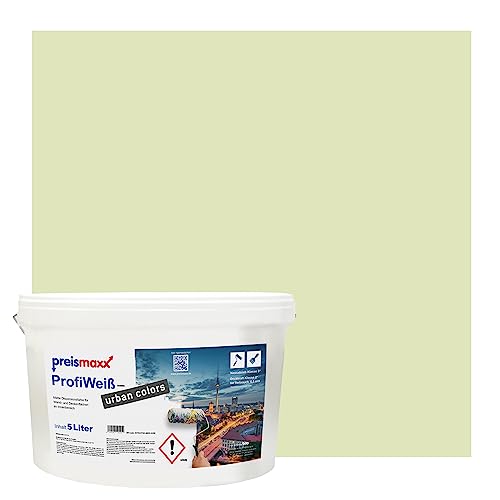 Preismaxx Profiweiß urban colors, bunte Wandfarbe, grün, apfelgrün, apple green 5L, Innenfarbe, hohe Deckkraft Klasse 2, matt von Preismaxx