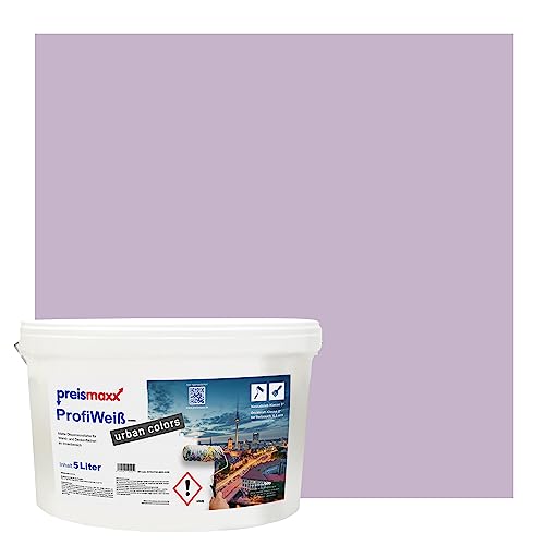 Preismaxx Profiweiß urban colors, bunte Wandfarbe, lila, flieder, lilac 5L, Innenfarbe, hohe Deckkraft Klasse 2, matt von Preismaxx