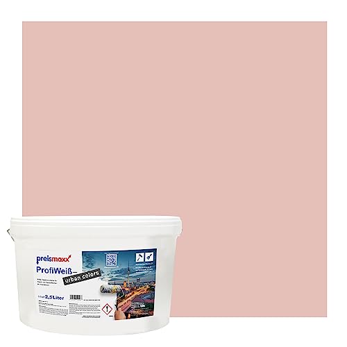 Preismaxx Profiweiß urban colors, bunte Wandfarbe, rot, rosenquarz, rose quartz 2,5L, Innenfarbe, hohe Deckkraft Klasse 2, matt von Preismaxx