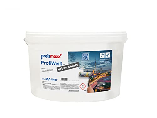 Preismaxx Wandfarbe weiß, Innenfarbe, hohe Deckkraft Klasse 2, matt, 2,5 Liter, ProfiWeiß von Preismaxx