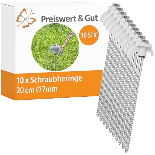 Preiswert&Gut 10x Heringe Zelt 20 cm lang Schraubheringe Camping mit Kunststoff Haken als Zeltzubehör Erdnägel zum Schrauben ca. Ø 7 mm als Campingzubehör von Preiswert & Gut