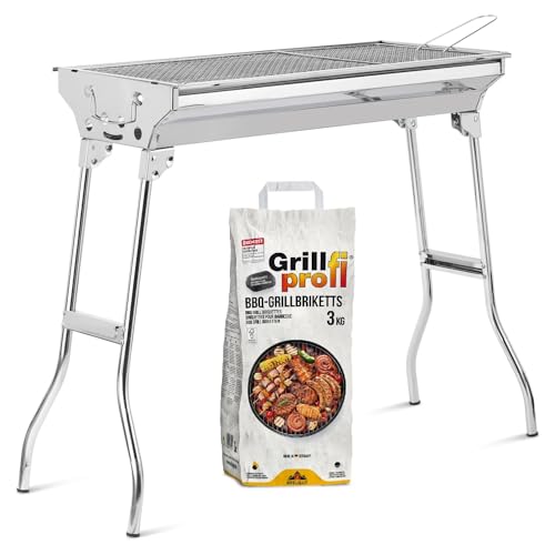 Camping Grill 4,6Kg Edelstahl mit 3Kg Grillbriketts Grill für Camping Kohlegrill von Preiswert & Gut