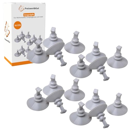 16 x Saugnapf Ø 4,4cm aus PVC – robuste Saugnäpfe & Saugknöpfe für Scheibenabdeckungen und Frontscheibenabdeckung – ideal für Wohnmobile, Isoliermatten, Thermomatten und Wohnwagen von Preiswert & Gut