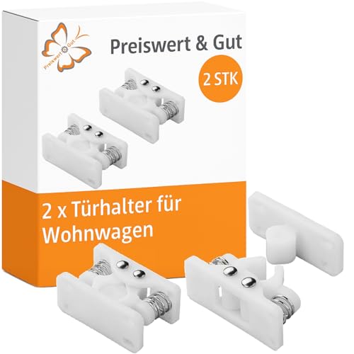Preiswert&Gut 2 x Türfeststeller für Wohnmobil und Wohnwagen, robuste Türhalter aus Nylon und Stahl, zuverlässige Halterung als Caravan Zubehör von Preiswert & Gut