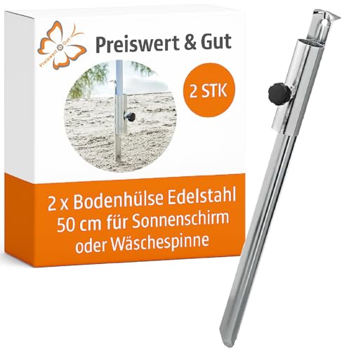 Preiswert&Gut 2X Bodenhülse Edelstahl 50 cm Fixierschraube für Camping und Wäscheständer für Rohre mit Durchmesser von 3,5 cm Rasendorn für Sonnenschirm oder Wäschespinne 510 Gramm von Preiswert & Gut