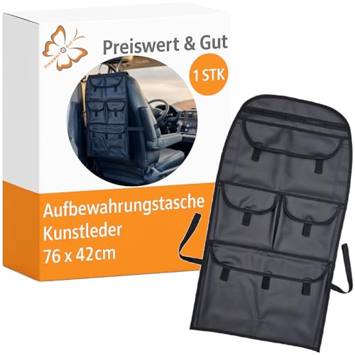 Preiswert&Gut Autositz Organizer 76 x 42 cm strukturiertem Kunstleder - Auto Organizer für Wohnmobile, LKWs KFZ auch passend für Transporter T5 und T6 - Befestigung Gummibänder von Preiswert & Gut