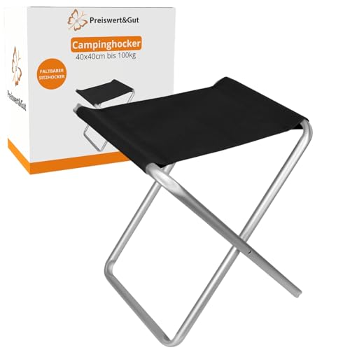 Preiswert&Gut Klappstuhl Camping Sitzhöhe 45cm - Campinghocker im Freien Aluminium bis 100Kg - Falthocker ultraleicht 700 Gramm - Fußhocker Outdoor Farbe Silber - Campingstuhl Klappbar Material Oxford von Preiswert & Gut
