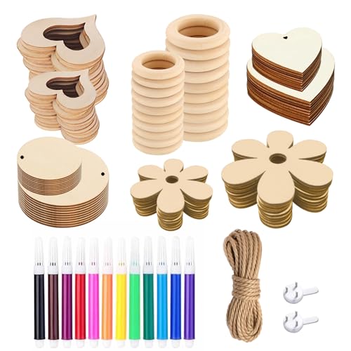 Prelisee 100 Stück Holzscheiben zum Basteln,Holzherzen Scheiben Holzring 5 Stile Naturholzscheiben mit 10m Juteschnur, 12 Aquarellstifte, Holzblumen Streudeko für Hochzeit,Geburtstag,Weihnachtsbaum Prelisee 100 Stück Holzscheiben zum Basteln,Holzherzen Scheiben Holzring 5 Stile Naturholzscheiben mit 10m Juteschnur, 12 Aquarellstifte, Holzblumen Streudeko für Hochzeit,Geburtstag,Weihnachtsbaum von Prelisee