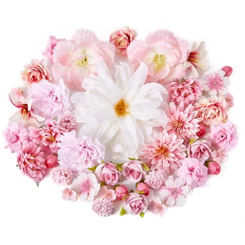 Prelisee 42 STK Rosen Kunstblumen Blumenköpfe Wie Echt Künstliche Blumenköpfe Kunst Blumen Köpfe zum Basteln mit 13 Stile Mix Fake Blumen Seidenblumen Streublumen Deko für Torten,Hochzeit,Geburtstag von Prelisee
