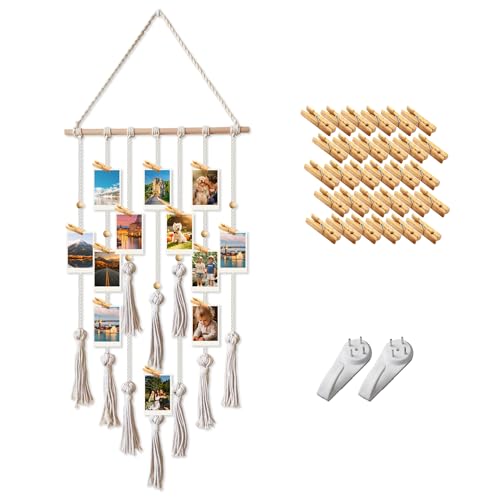 Prelisee Foto Hängendes Makramee Bilderrahmen Wandbehang Fotowand Fotorahmen Wandrahmen mit 30 mini Holzklammern & 2 Spurlosen Nägeln 132cm Foto Hängende Wanddekoration für Bilder Collagen Postkarten Prelisee Foto Hängendes Makramee Bilderrahmen Wandbehang Fotowand Fotorahmen Wandrahmen mit 30 mini Holzklammern & 2 Spurlosen Nägeln 132cm Foto Hängende Wanddekoration für Bilder Collagen Postkarten von Prelisee