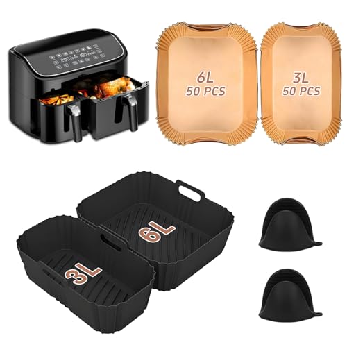 Prelisee Silikonform Heißluftfritteuse Zubehör für Philips Airfryer Dual Basket 3000-serie 6L/3L, 2 Airfryer Silikonform Zubehör,100pcs Airfryer Backpapier für Heißluftfritteuse,2 Silikon Handschuhe Prelisee Silikonform Heißluftfritteuse Zubehör für Philips Airfryer Dual Basket 3000-serie 6L/3L, 2 Airfryer Silikonform Zubehör,100pcs Airfryer Backpapier für Heißluftfritteuse,2 Silikon Handschuhe von Prelisee