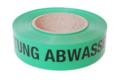 PremSecure Trassenwarnband Achtung Abwasserleitung Warnband Abwasser Schmutzwasser Wasser Leitung Trassenband 75m Trassierband grün schwarz 40mm breit von PremSecure