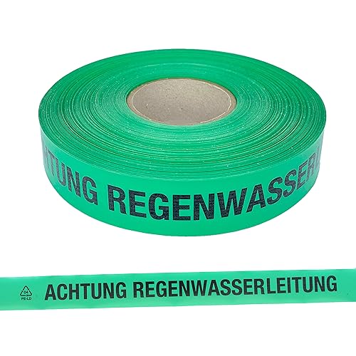 PremSecure Trassenwarnband Achtung Regenwasserleitung Warnband Abwasser Schmutzwasser Wasser Leitung Trassenband 250m Trassierband grün schwarz 40mm breit von PremSecure