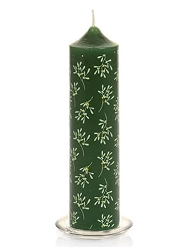 Premier Decorations 20 x 5 cm grüne Mistelzweig-Kerze mit Glas-Kerzenhalter von Premier