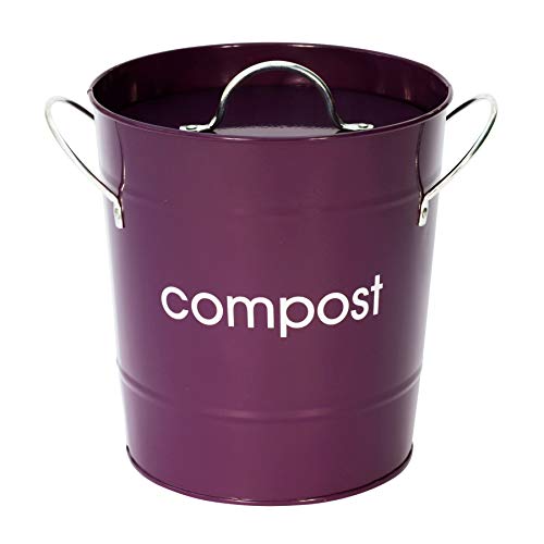 Komposteimer aus verzinktem Stahl (pulverbeschichtet) mit Zink-Griffen, Inneneimer aus Kunststoff, violett von Premier