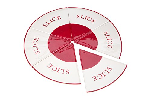 Pizza Slice Teller, Hollyholz, 6er Set, rot, cremefarbenes Steingut von Premier