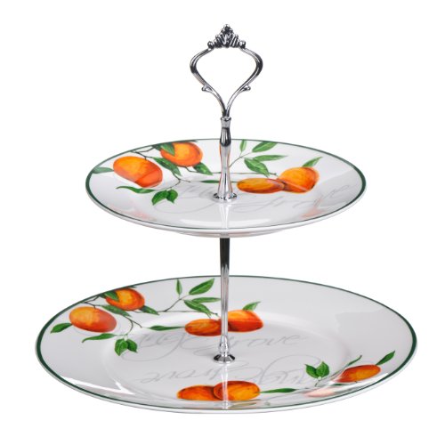 Premier Housewares, Kuchenetagère, zweistöckig, feines Porzellan, Orangenhain von Premier