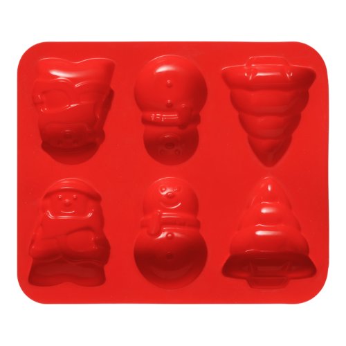 Premier Housewares Backblech, für 6 Weihnachtskuchen, 4 x 26 x 21 cm, Antihaft-Silikon, rot von Premier