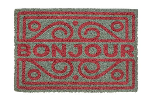 Premier Housewares Bonjour Fußmatte, Kokosfvaser, PVC, rot/grau, 40 x 60 x 2 cm, 40x60x2 von Premier