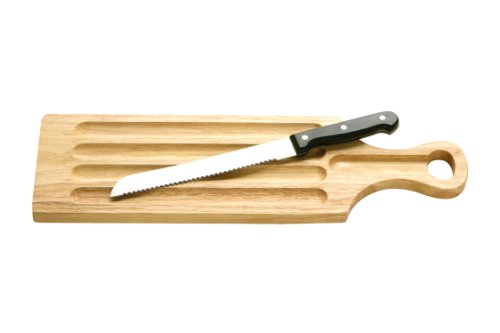 Premier Housewares Brotschneidebrett, mit messer, Gummibaumholz, 46,5 x 14 cm, Rubberholz (Hevea), naturlich, 14x47x2 von Premier