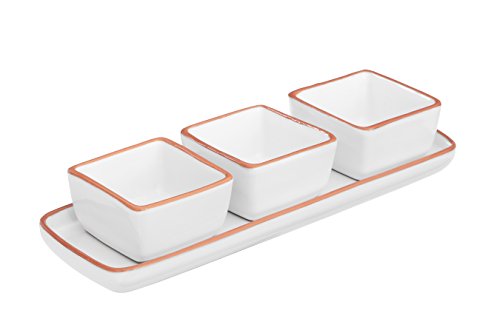 Premier Housewares Calisto Servierplatte Set, Keramik, weiß, 4 Stück, Glasierte Terrakotta, 11x34x6, 4 von Premier