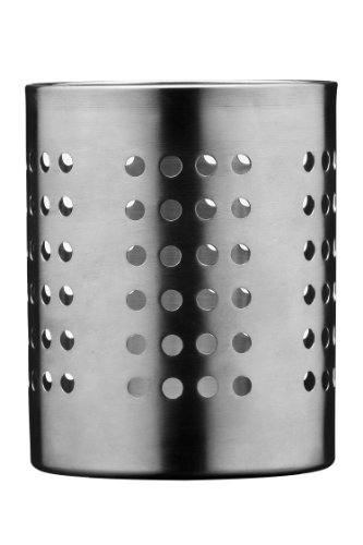 Premier Housewares Cutlery Caddy Runder Besteckhalter aus gebürstetem Edelstahl mit kleinen Löchern, 10 cm Durchmesser, Silber, 10 x 10 x 13 cm von Premier