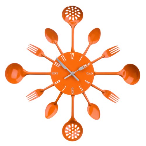 Premier Housewares Cutlery Orange Besteck-Metallwanduhr, Metall, 4x33x33 von Premier