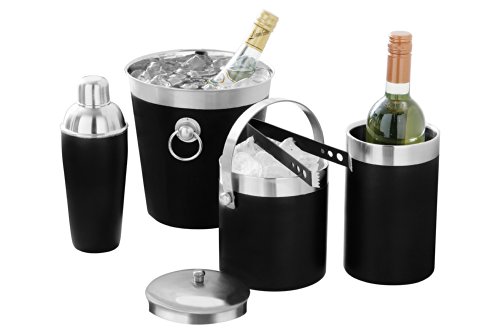 Premier Housewares Emaillierter Champagnerkühler mit Edelstahlgriffen und -rand, schwarz von Premier