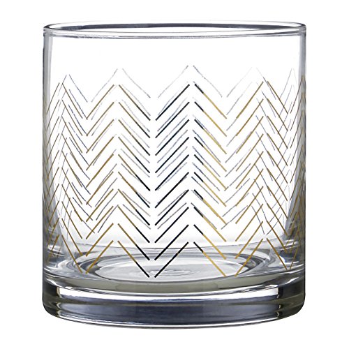 Premier Housewares Jazz Trinkglas Gläser, 4er Set, Mundgeblvasen, Gold Waves Design von Premier