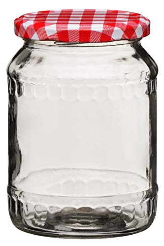 Premier Housewares KlarGlas mit rotem Ginghamdeckel-630ml, Glas von Premier