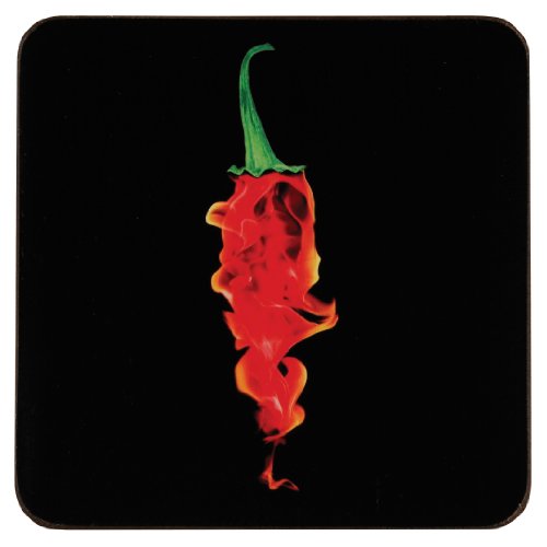 Premier Housewares Korkuntersetzer ‘Flaming Chilli’, 10 x 10 cm, 4 Stück, Cork, schwarz, 10x10x1 von Premier