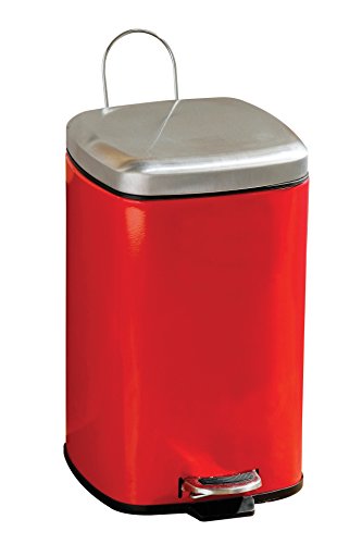 Premier Housewares Quadratischer Treteimer, 20 l, rot mit hochglänzendem Edelstahldeckel von Premier