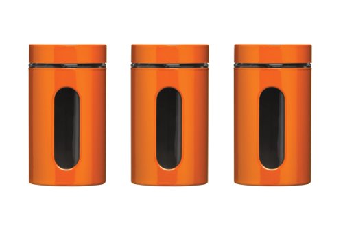 Premier Housewares Vorratsdosen-Set, 1000 ml, 3 Stück, Rot-Orange, Emaille, Glas, Edelstahl, 10x10x19 von Premier