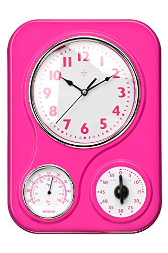 Premier Housewares Wanduhr mit Temperaturanzeige und Timer Hot Pink von Premier