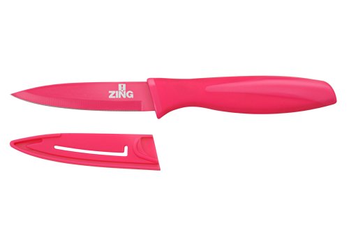 Premier Housewares Zing Gemüsemesser, Antihaft-Klinge mit Deckel, Pink PP, TPR-beschichtetes Griffstück von Premier