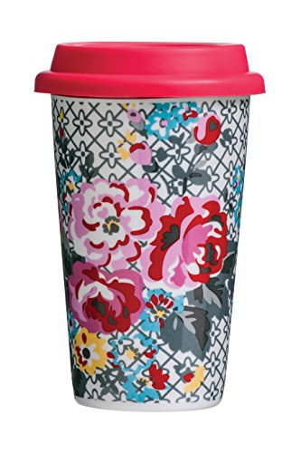 Premier Pippa Floral Reisebecher, Porzellan, Silikon, Doppelwand, 330ml von Premier